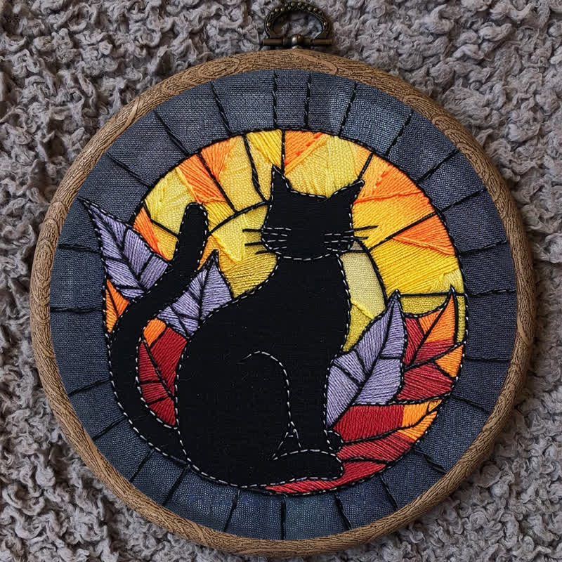 Rubbyoo Embroidery Kit - Halloween Black Cat Stained Glass - image 9