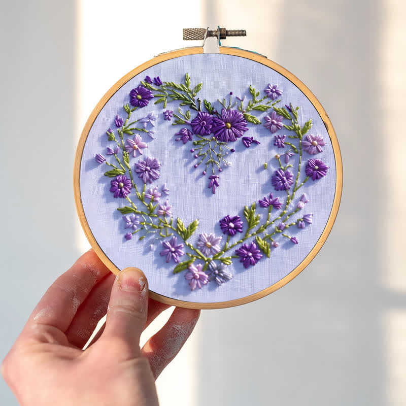 Rubbyoo Embroidery Kit - Purple Floral Heart - image 1