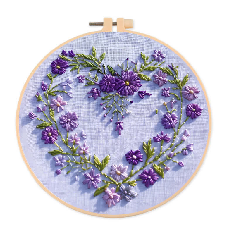 Rubbyoo Embroidery Kit - Purple Floral Heart - 20*20cm - image 0