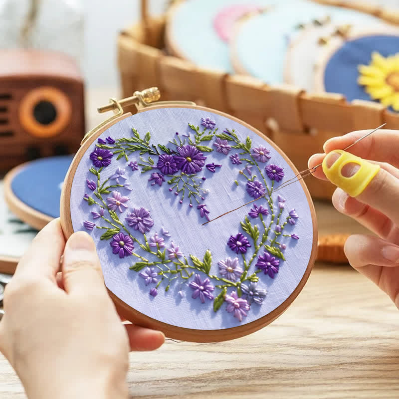 Rubbyoo Embroidery Kit - Purple Floral Heart - image 3