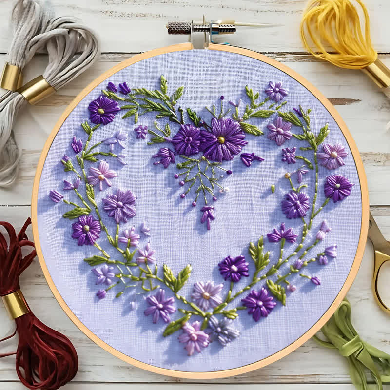 Rubbyoo Embroidery Kit - Purple Floral Heart - image 5