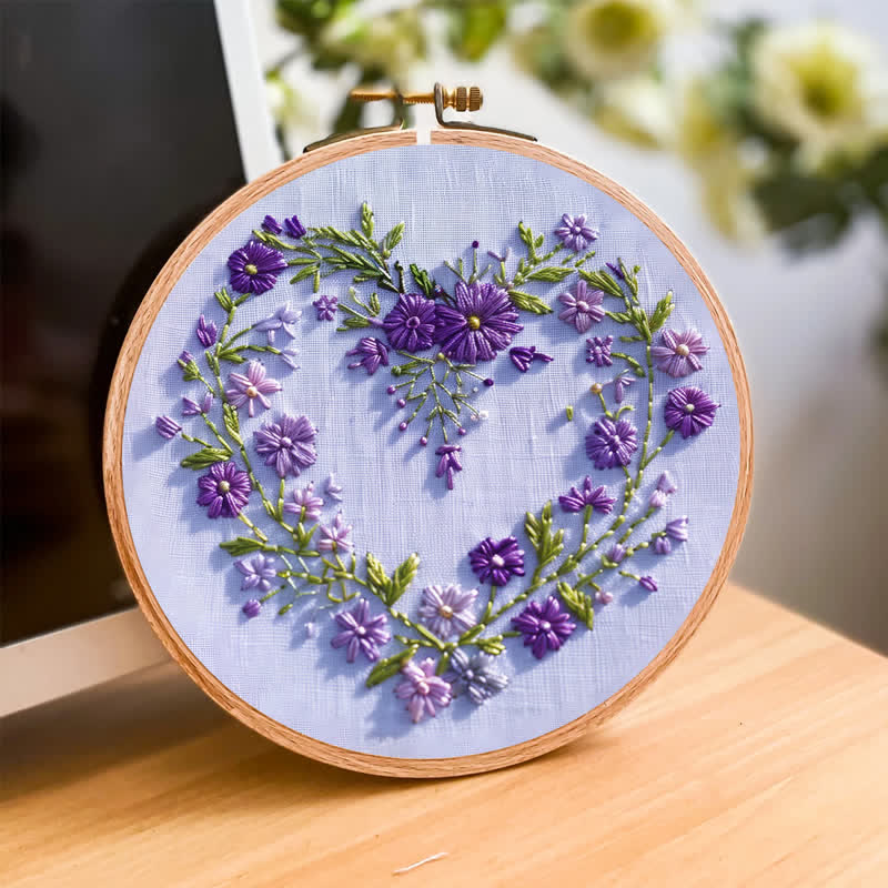 Rubbyoo Embroidery Kit - Purple Floral Heart - image 2