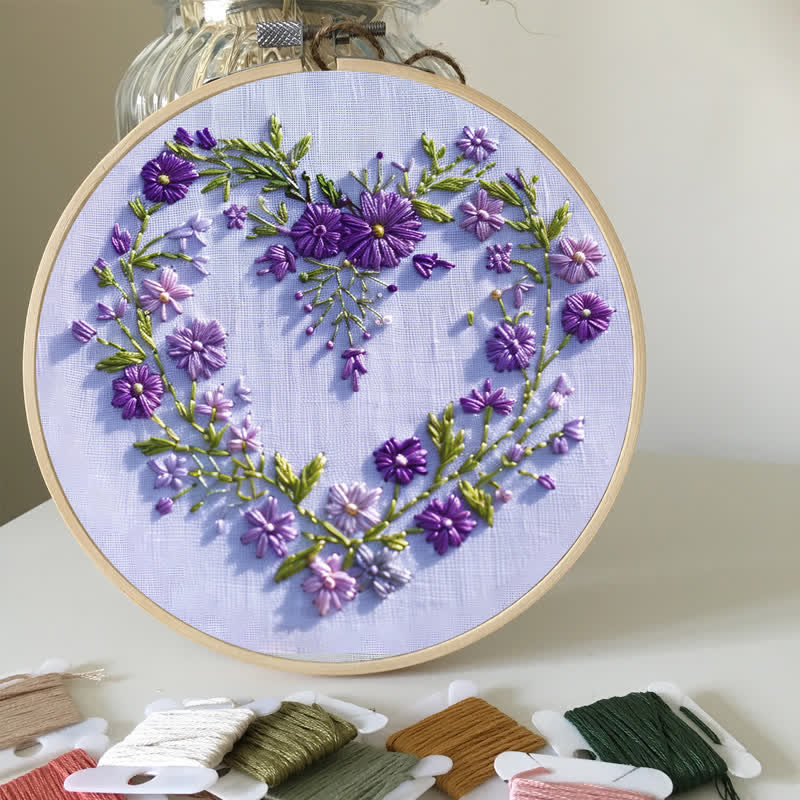 Rubbyoo Embroidery Kit - Purple Floral Heart - image 4