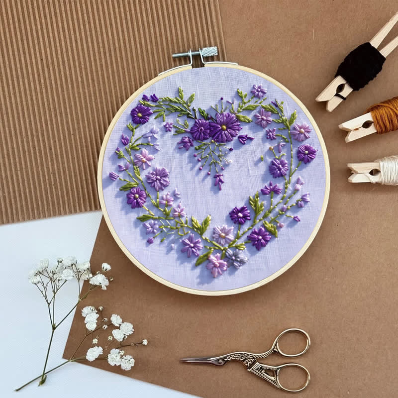 Rubbyoo Embroidery Kit - Purple Floral Heart - image 6