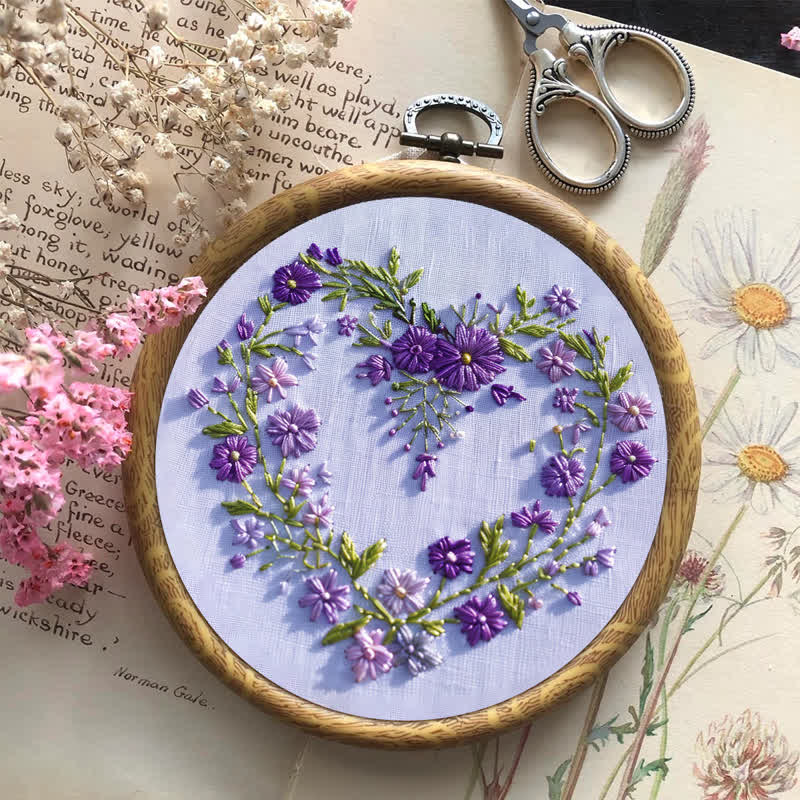 Rubbyoo Embroidery Kit - Purple Floral Heart - image 7