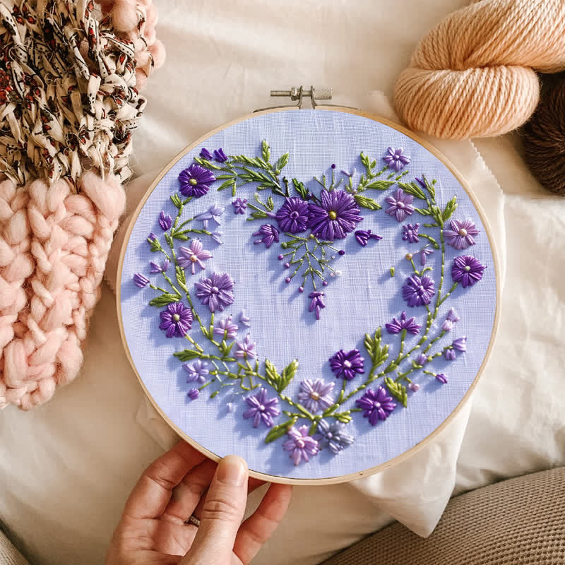 Rubbyoo Embroidery Kit - Purple Floral Heart - image 8