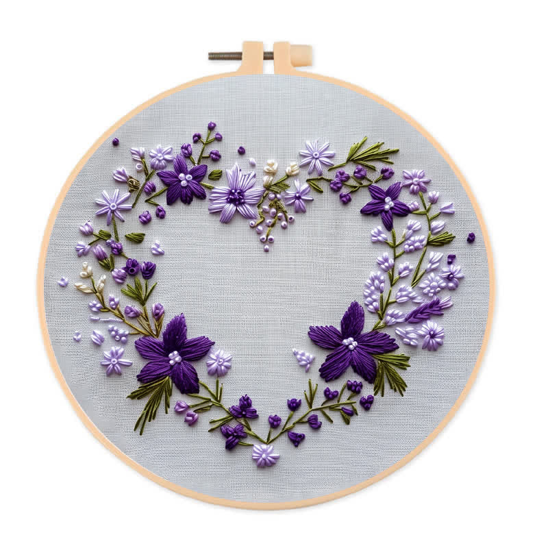 Rubbyoo Embroidery Kit - Purple Floral Heart Wreath - 20*20cm - image 0