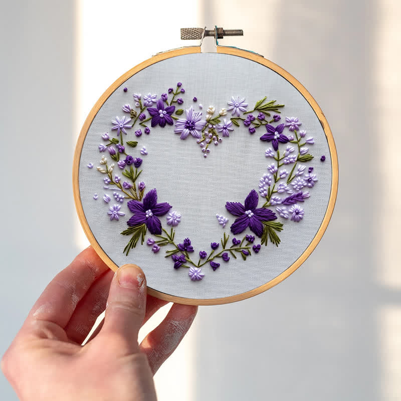 Rubbyoo Embroidery Kit - Purple Floral Heart Wreath - image 1
