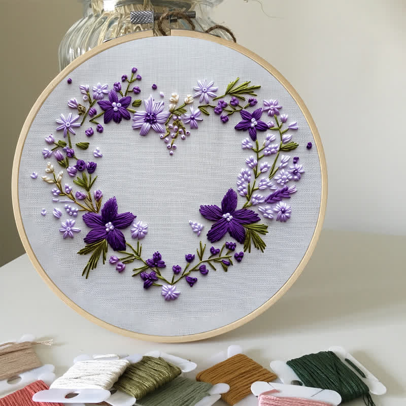 Rubbyoo Embroidery Kit - Purple Floral Heart Wreath - image 4