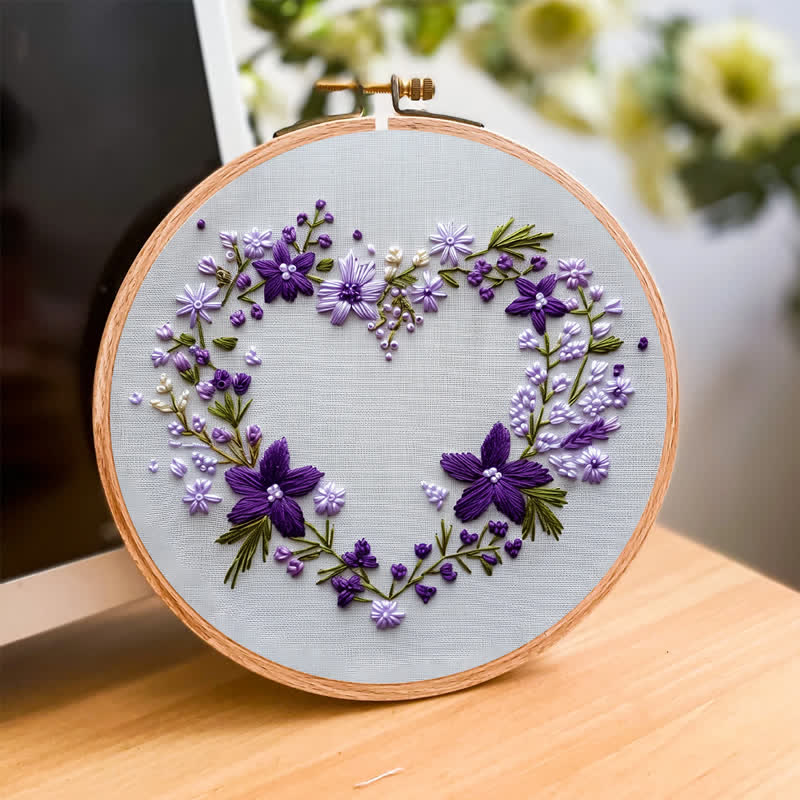 Rubbyoo Embroidery Kit - Purple Floral Heart Wreath - image 3