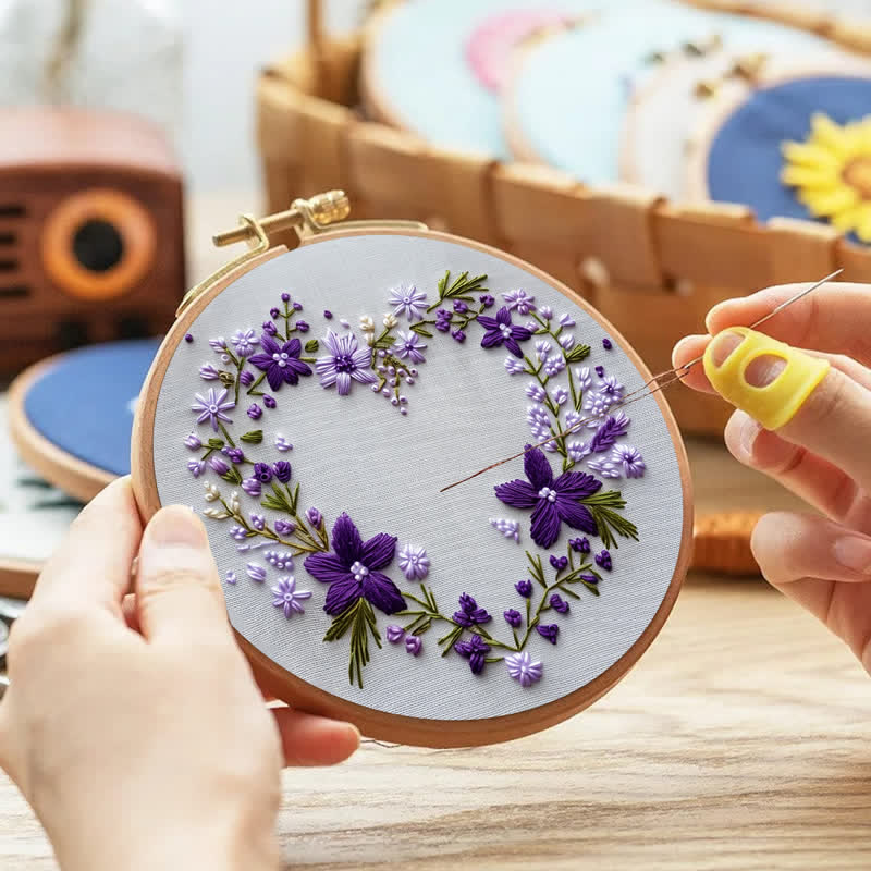 Rubbyoo Embroidery Kit - Purple Floral Heart Wreath - image 2