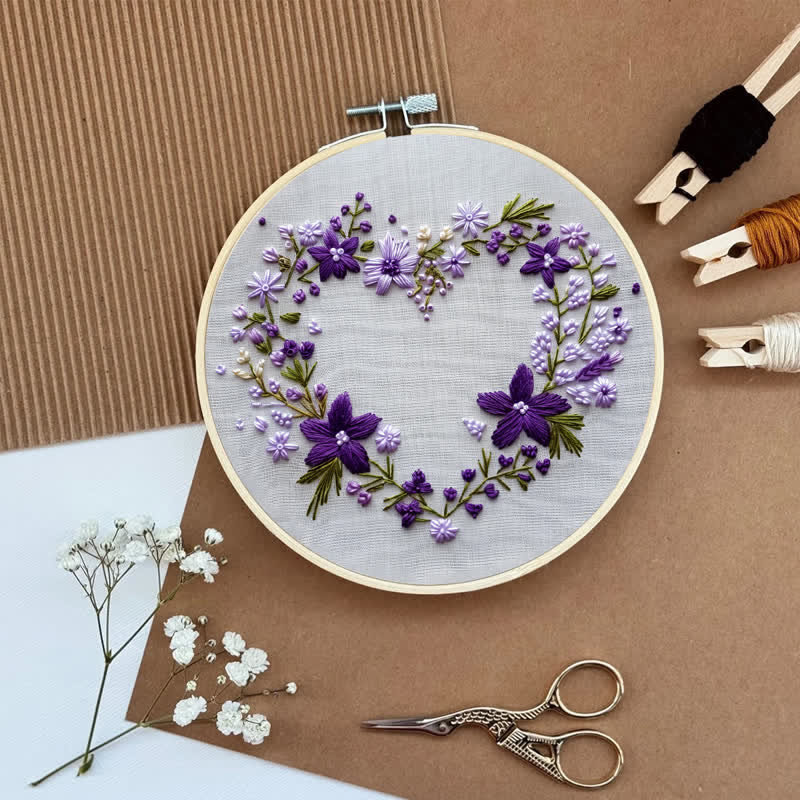 Rubbyoo Embroidery Kit - Purple Floral Heart Wreath - image 5