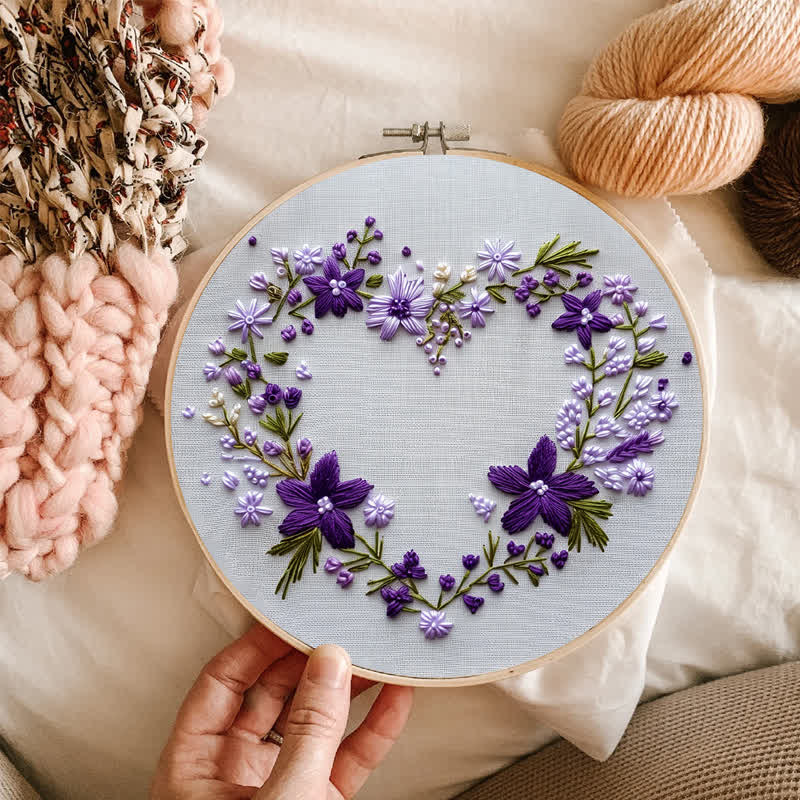 Rubbyoo Embroidery Kit - Purple Floral Heart Wreath - image 8