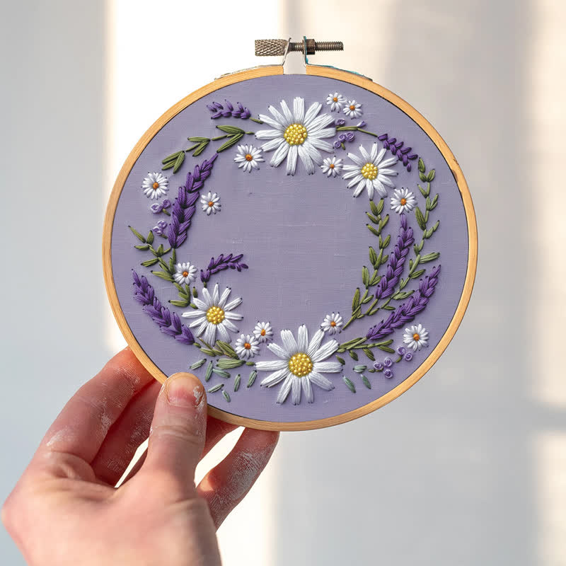 Rubbyoo Embroidery Kit - Purple and White Floral Wreath - image 1