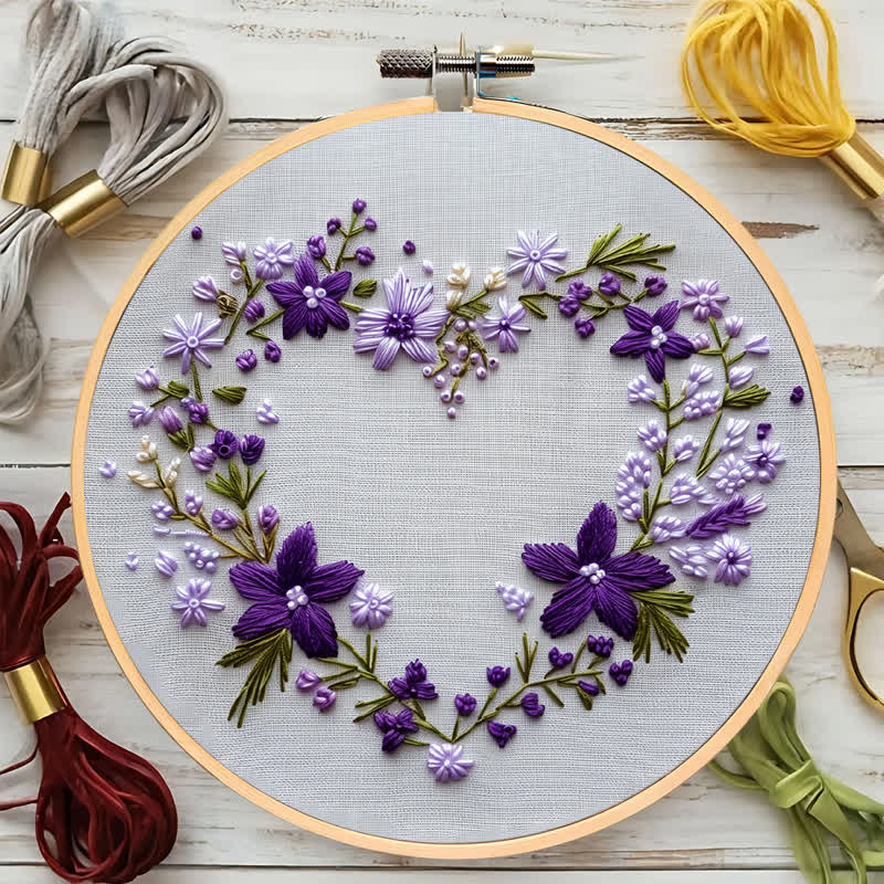 Rubbyoo Embroidery Kit - Purple Floral Heart Wreath - image 6