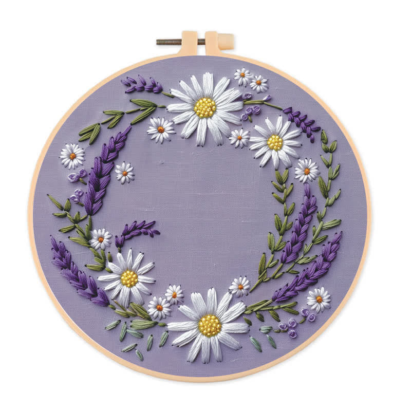 Rubbyoo Embroidery Kit - Purple and White Floral Wreath - 20*20cm - image 0