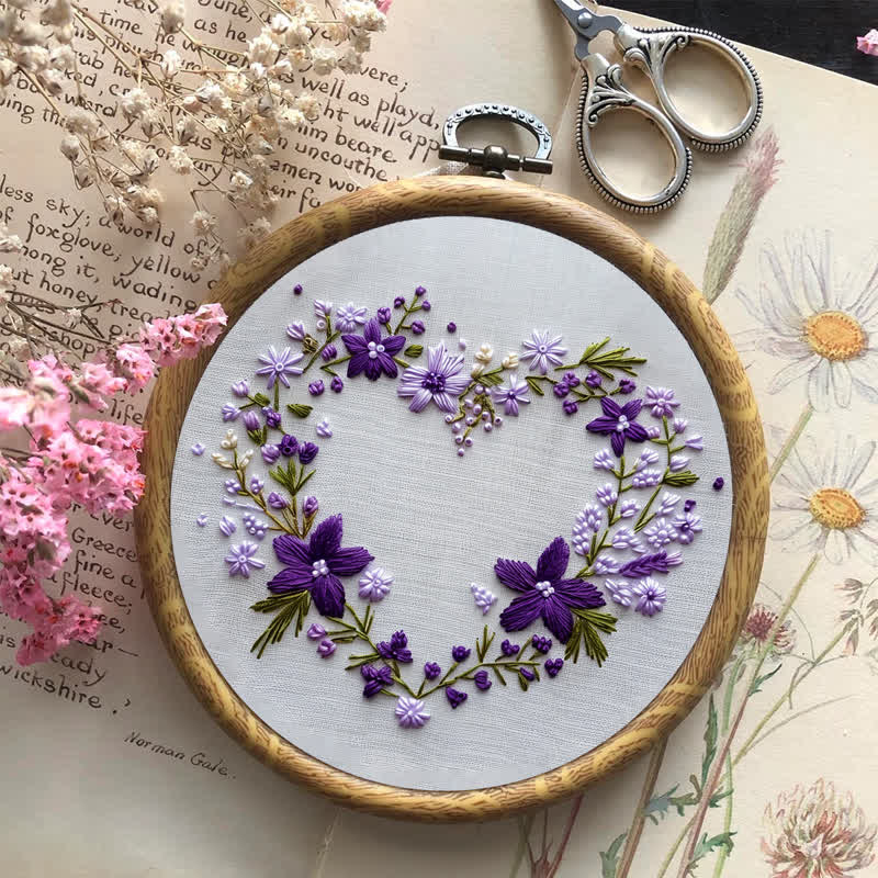 Rubbyoo Embroidery Kit - Purple Floral Heart Wreath - image 7