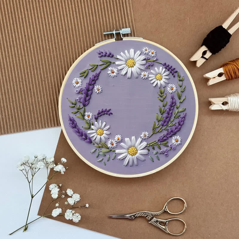 Rubbyoo Embroidery Kit - Purple and White Floral Wreath - image 5