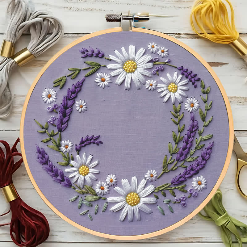 Rubbyoo Embroidery Kit - Purple and White Floral Wreath - image 6