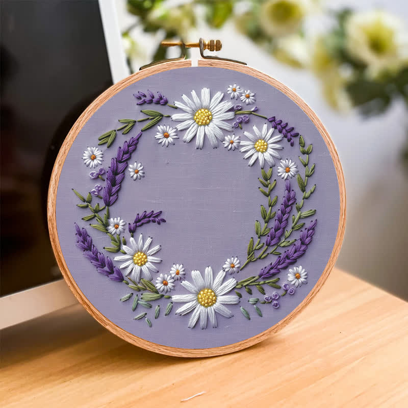 Rubbyoo Embroidery Kit - Purple and White Floral Wreath - image 3