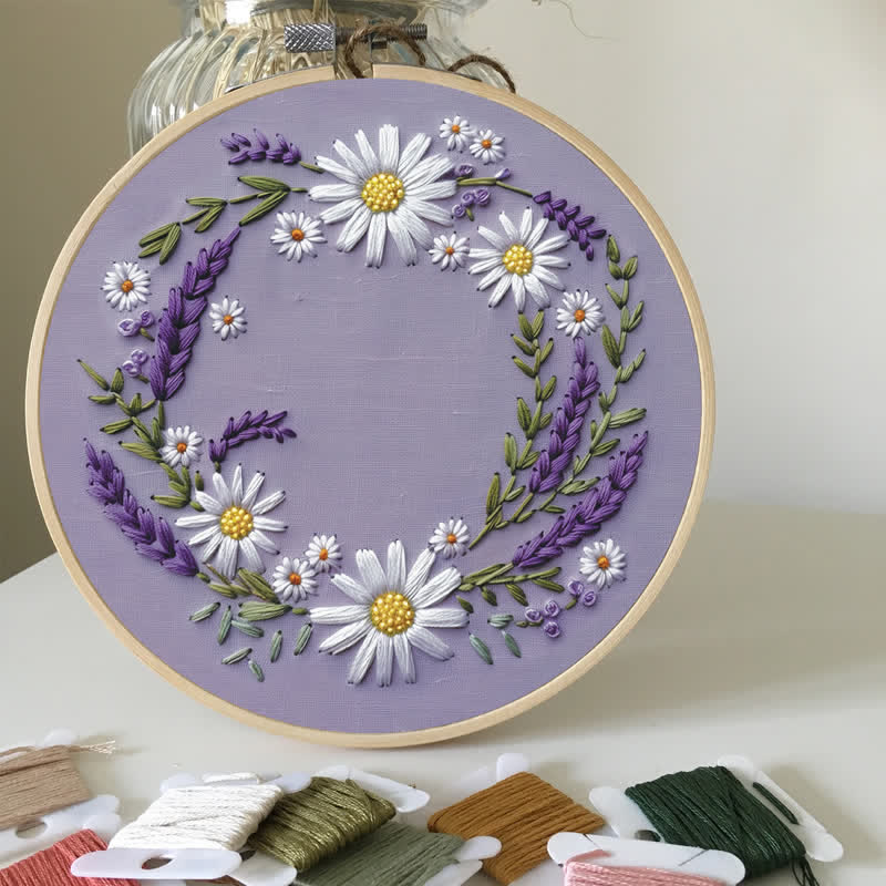 Rubbyoo Embroidery Kit - Purple and White Floral Wreath - image 4