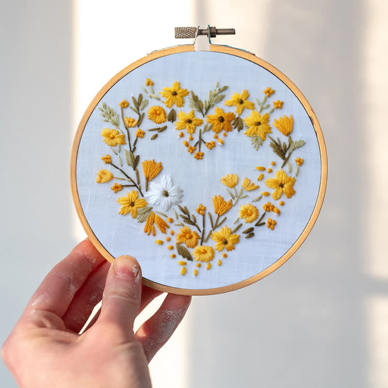 Rubbyoo Embroidery Kit - Orange Floral Heart Wreath - image 1