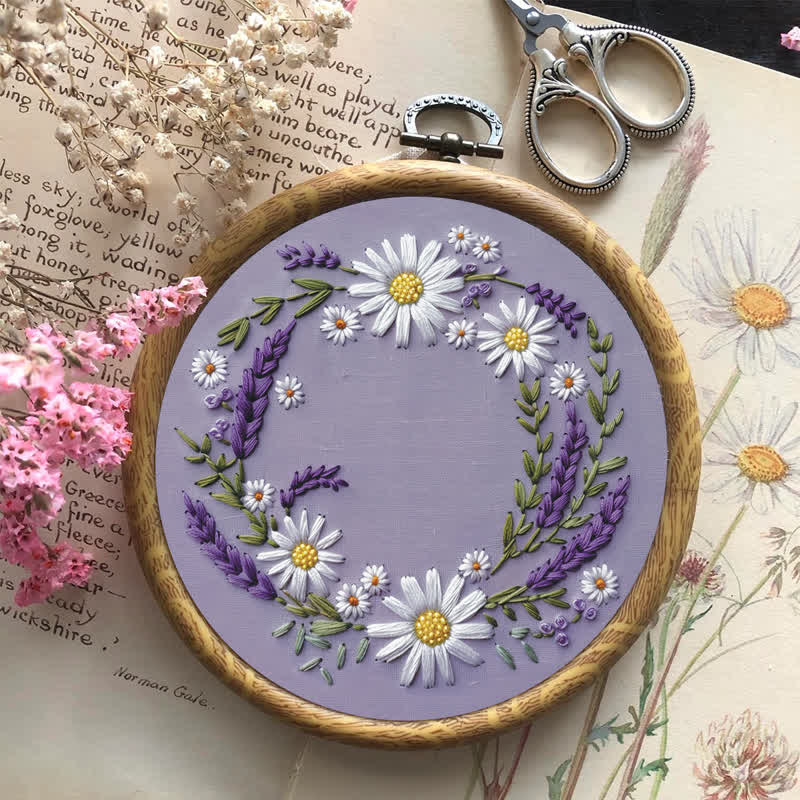 Rubbyoo Embroidery Kit - Purple and White Floral Wreath - image 7