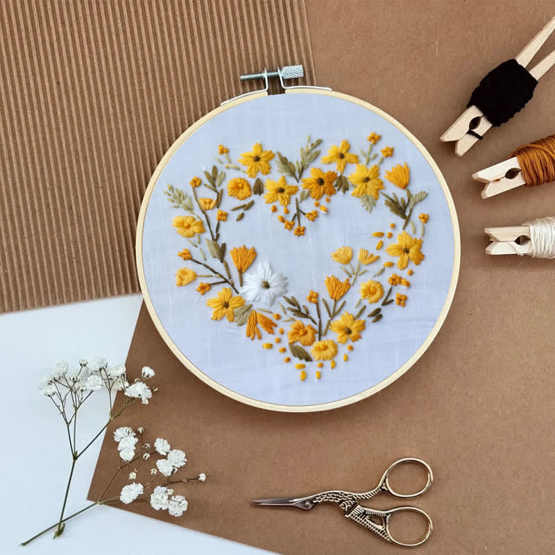 Rubbyoo Embroidery Kit - Orange Floral Heart Wreath - image 5