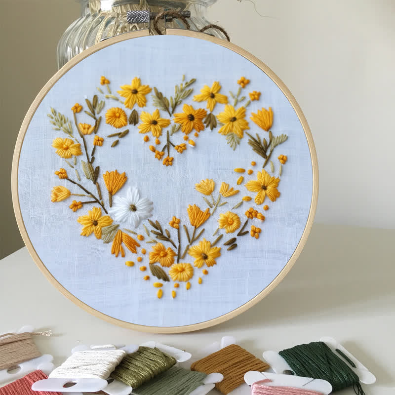 Rubbyoo Embroidery Kit - Orange Floral Heart Wreath - image 3