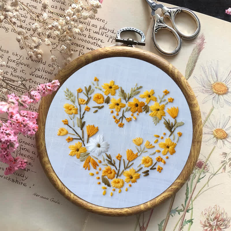 Rubbyoo Embroidery Kit - Orange Floral Heart Wreath - image 6