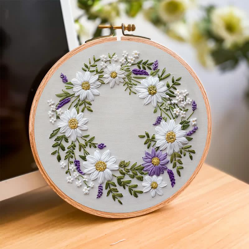 Rubbyoo Embroidery Kit - Daisy and Purple Floral Wreath - image 2