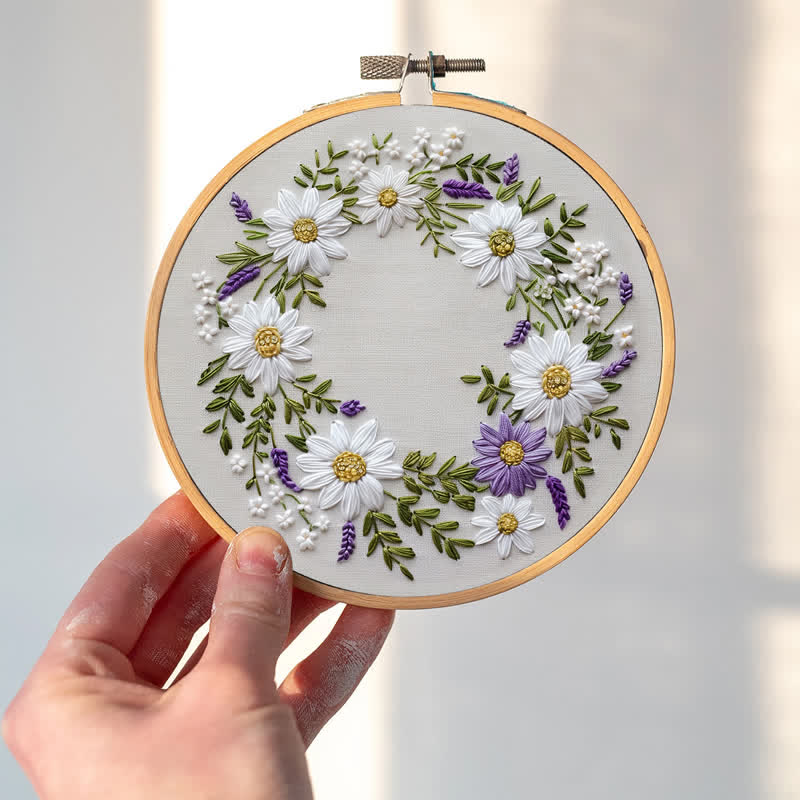 Rubbyoo Embroidery Kit - Daisy and Purple Floral Wreath - image 8