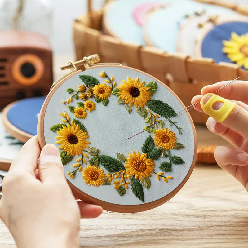 Rubbyoo Embroidery Kit - Sunflower Half Wreath - image 2