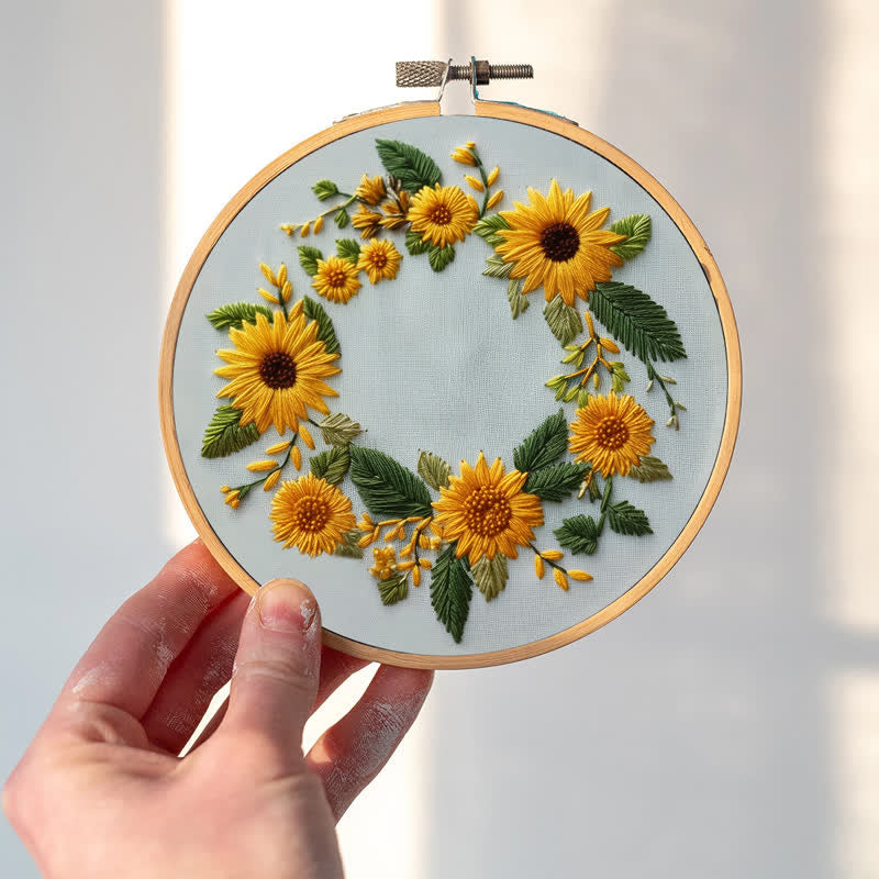 Rubbyoo Embroidery Kit - Sunflower Half Wreath - image 1
