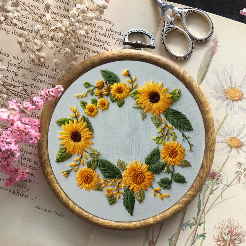 Rubbyoo Embroidery Kit - Sunflower Half Wreath - image 7