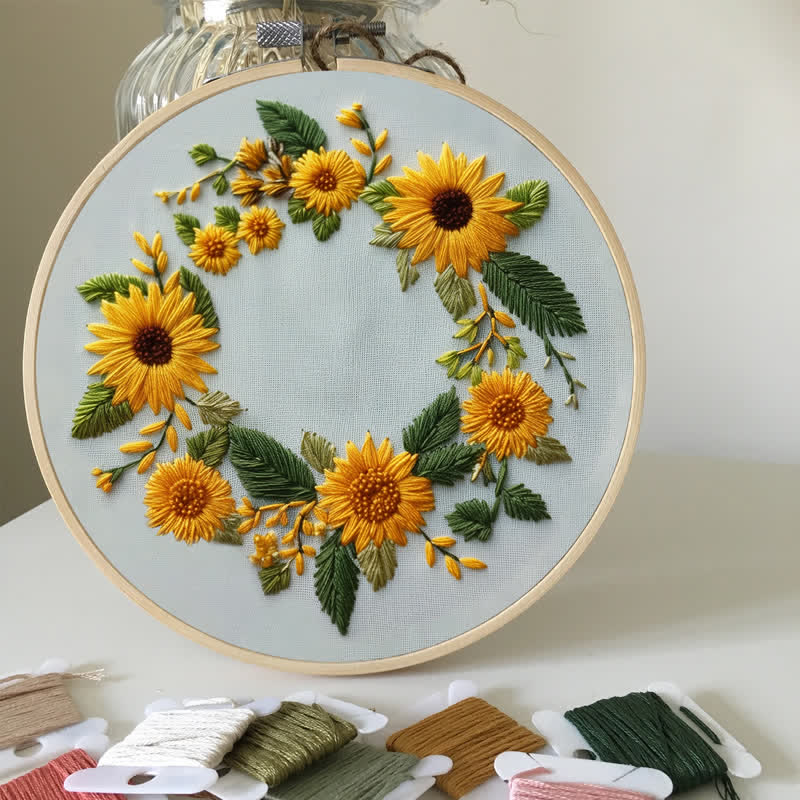 Rubbyoo Embroidery Kit - Sunflower Half Wreath - image 3