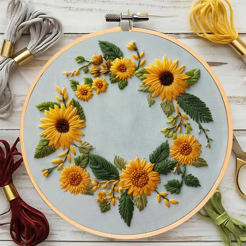 Rubbyoo Embroidery Kit - Sunflower Half Wreath - image 6