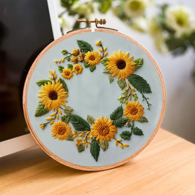 Rubbyoo Embroidery Kit - Sunflower Half Wreath - image 4