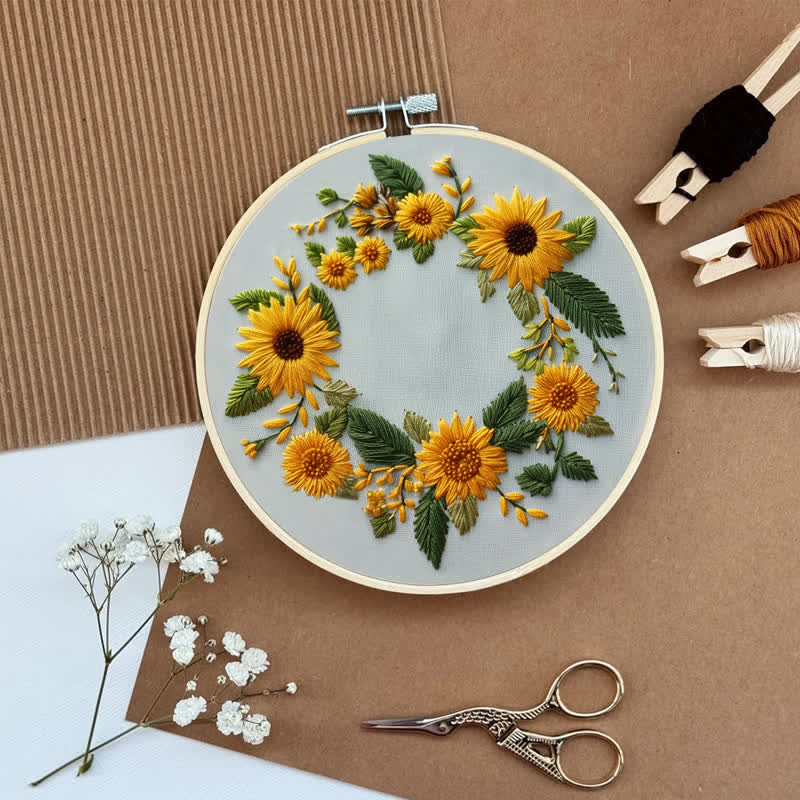 Rubbyoo Embroidery Kit - Sunflower Half Wreath - image 5