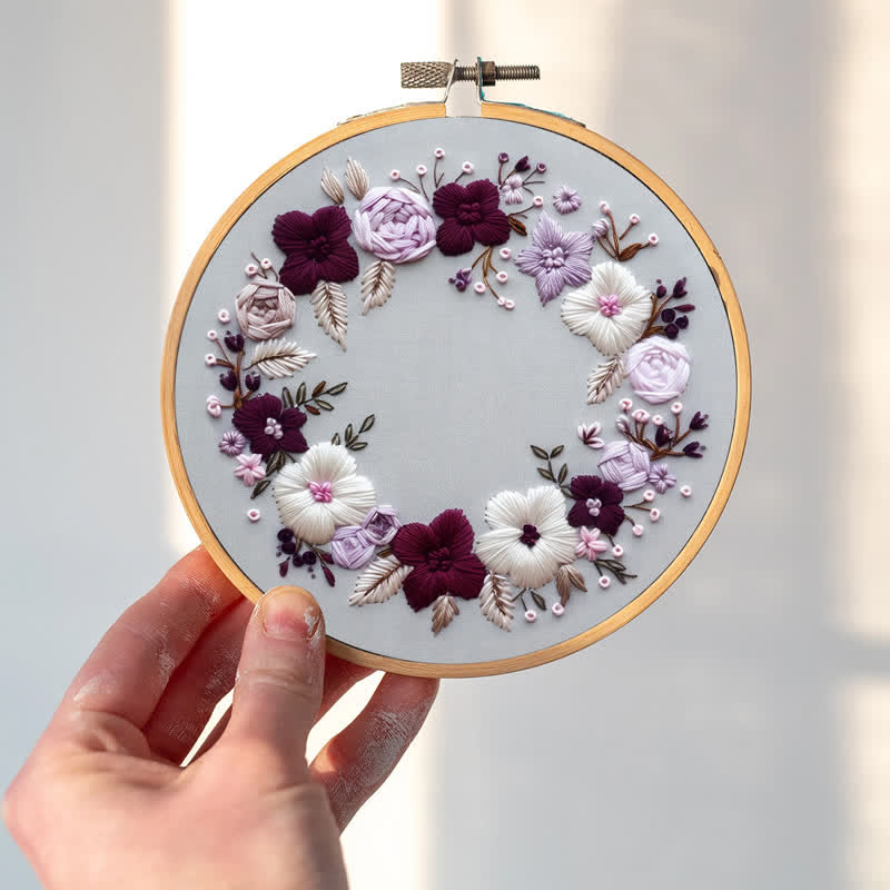 Rubbyoo Embroidery Kit - Purple Floral Wreath  - image 1