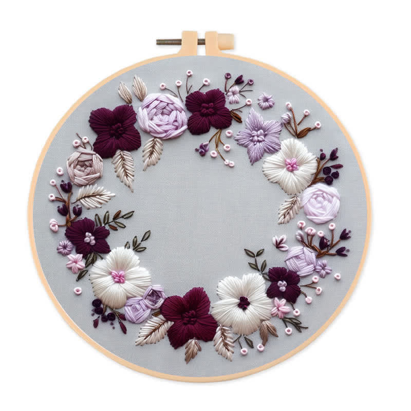 Rubbyoo Embroidery Kit - Purple Floral Wreath  - 20*20cm - image 0