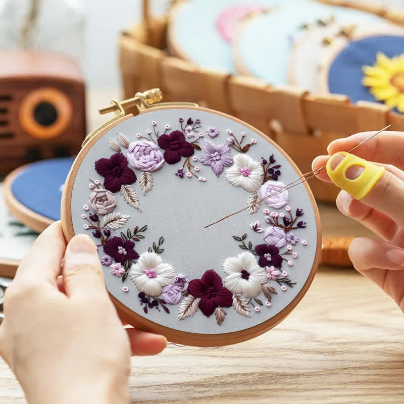 Rubbyoo Embroidery Kit - Purple Floral Wreath  - image 2