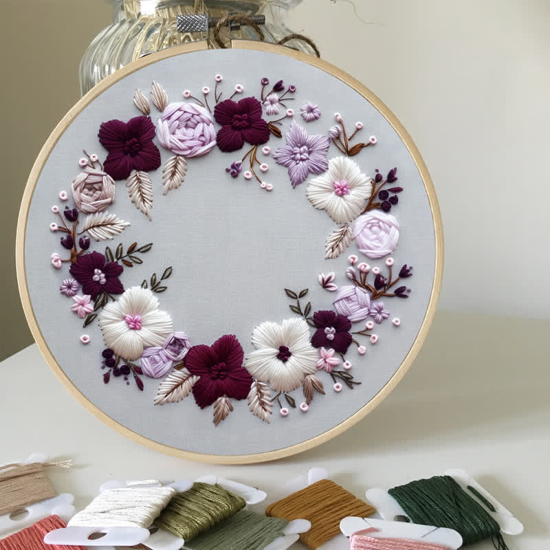 Rubbyoo Embroidery Kit - Purple Floral Wreath  - image 4