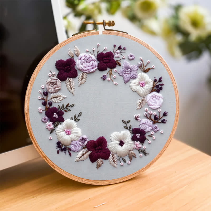 Rubbyoo Embroidery Kit - Purple Floral Wreath  - image 3