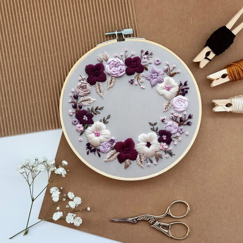 Rubbyoo Embroidery Kit - Purple Floral Wreath  - image 5