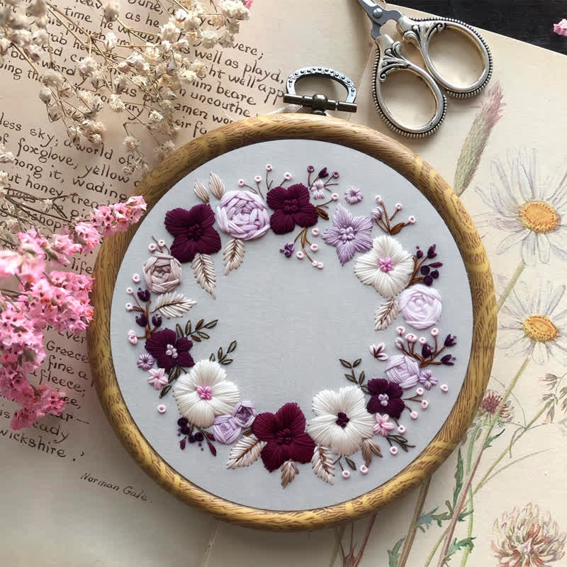 Rubbyoo Embroidery Kit - Purple Floral Wreath  - image 6
