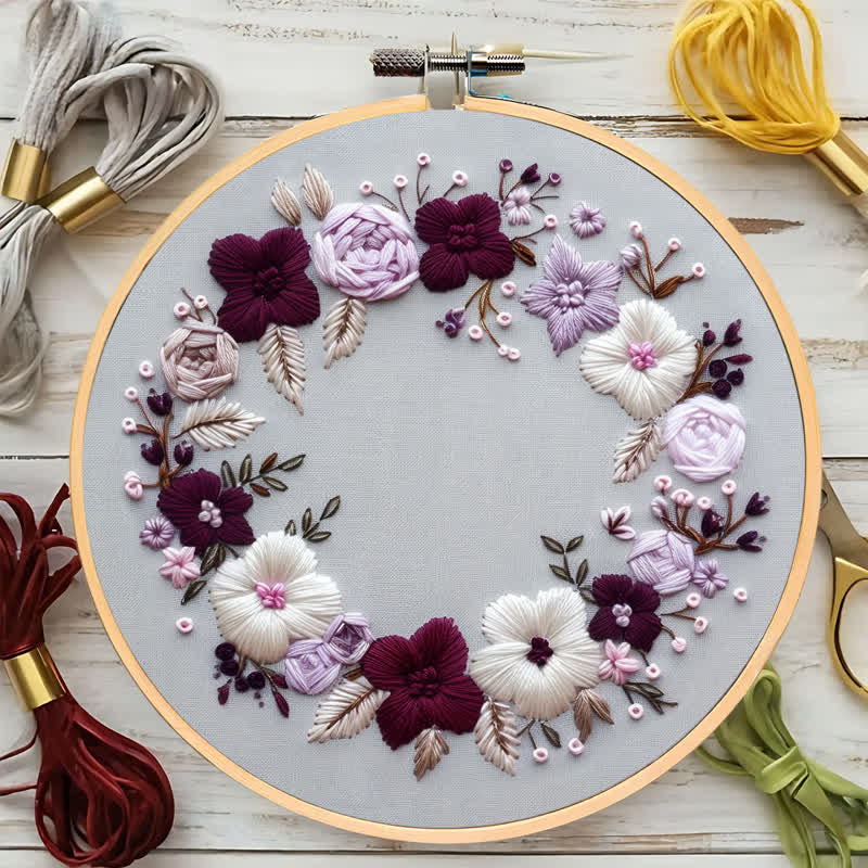 Rubbyoo Embroidery Kit - Purple Floral Wreath  - image 7