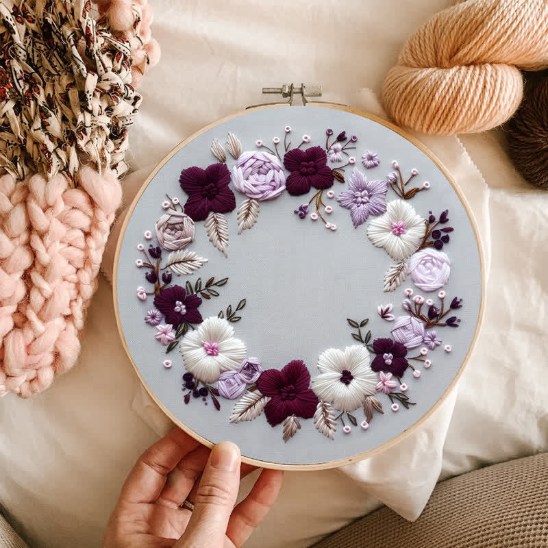 Rubbyoo Embroidery Kit - Purple Floral Wreath  - image 8