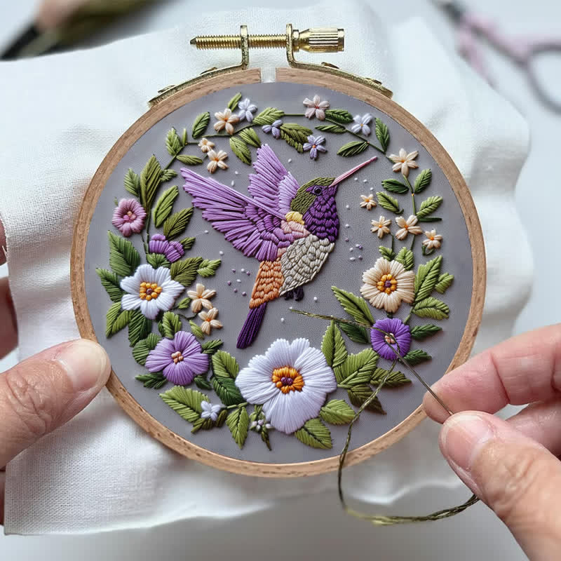 Rubbyoo Embroidery Kit - Purple Hummingbird - image 3
