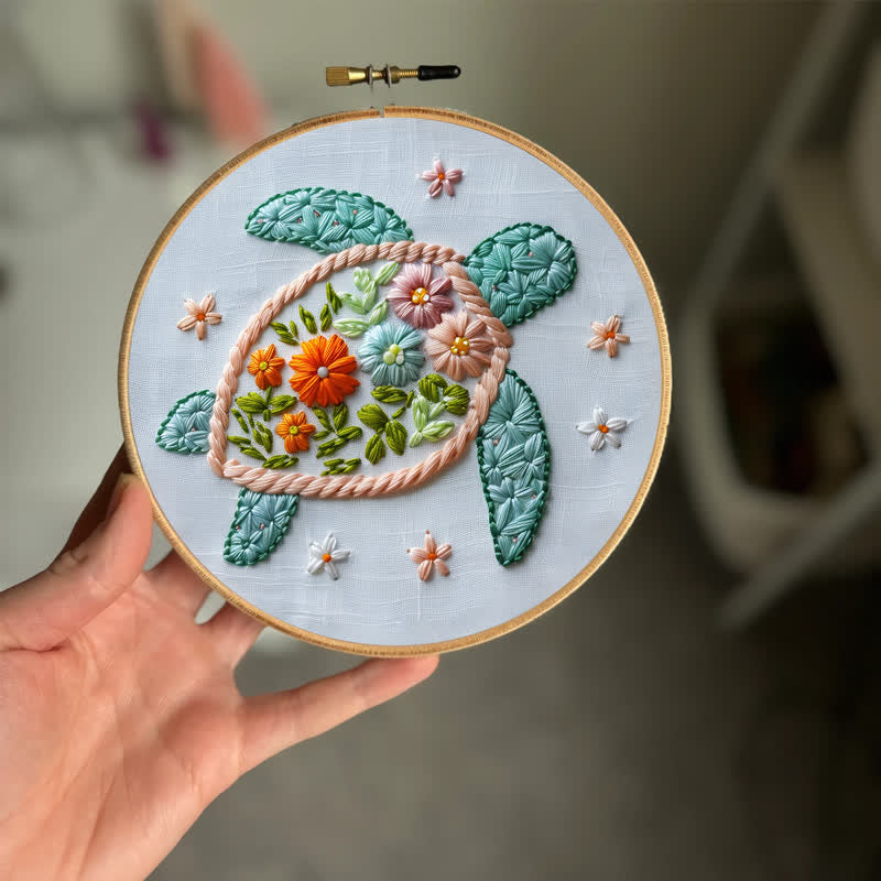 Rubbyoo Embroidery Kit - Floral Turtle - image 1
